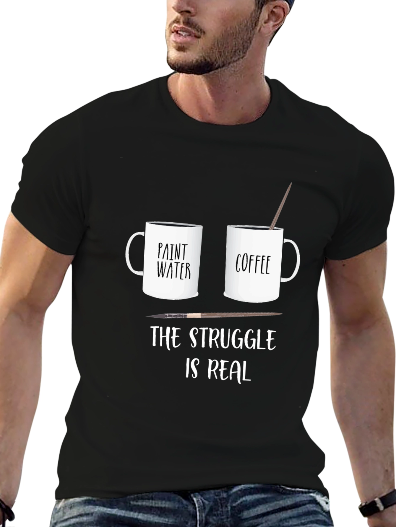 Artists Struggle T-Shirt: Paint Water vs Coffee Funny Tee