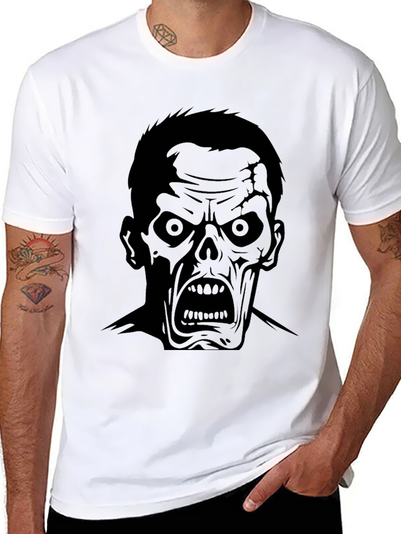 Zombie Face Graphic Black T-Shirt