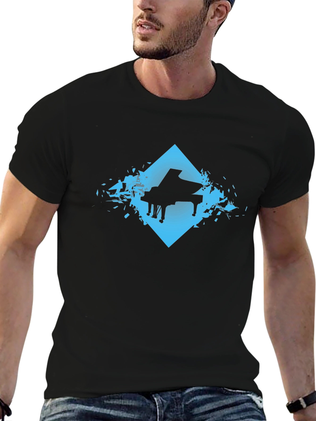 Piano Silhouette Graphic Tee - Cool Music Shirt