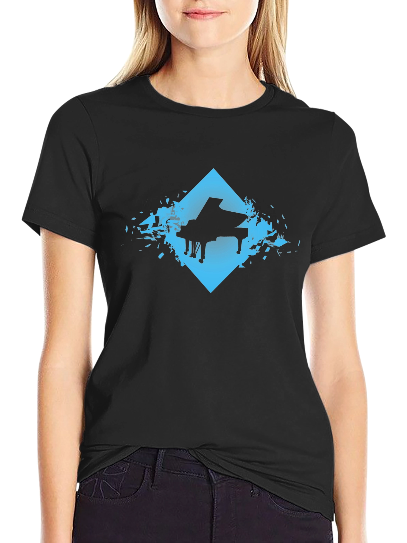 Piano Silhouette Graphic Tee - Cool Music Shirt