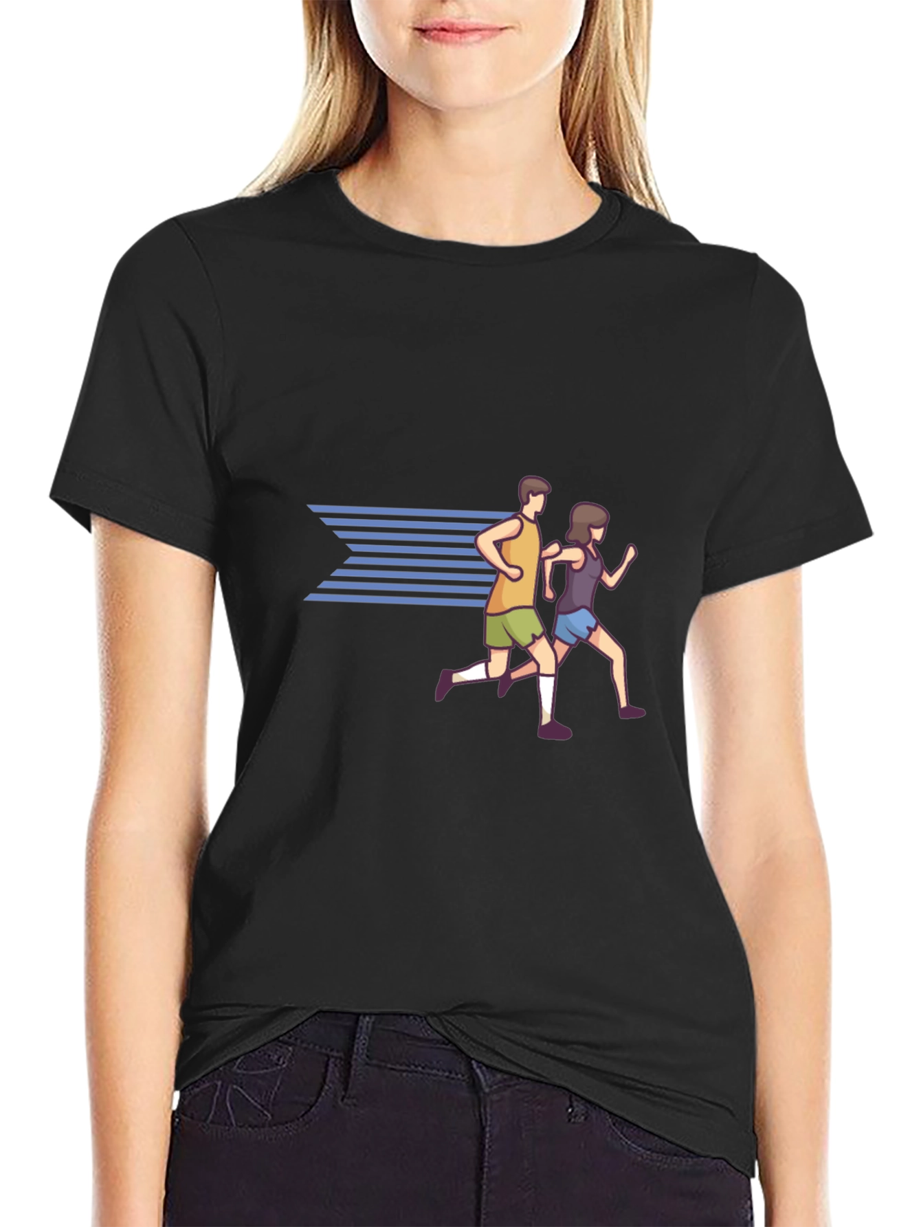 Running Couple Graphic Tee - Black