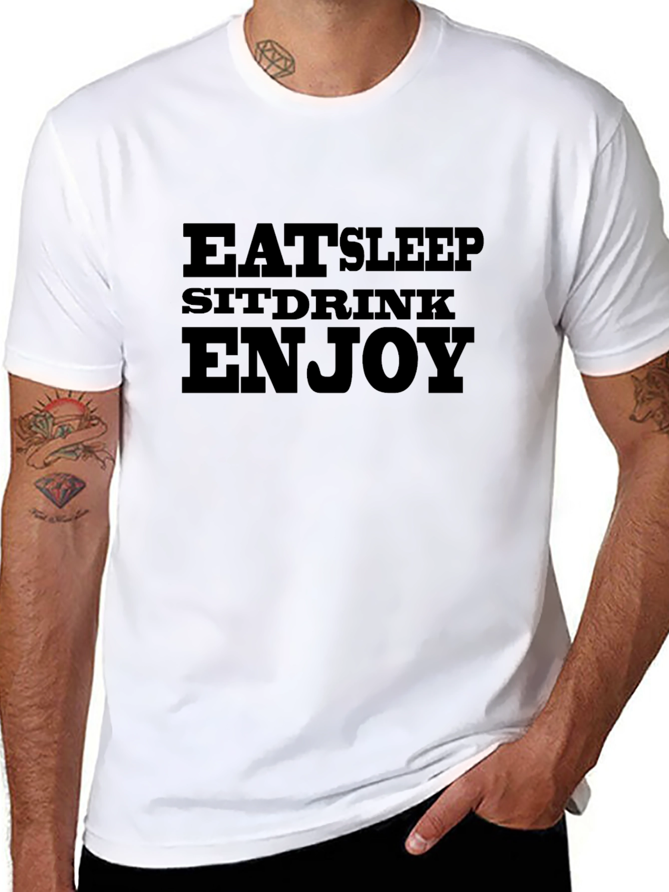 Eat Sleep Sit Drink Enjoy Mens Black Graphic T-Shirt