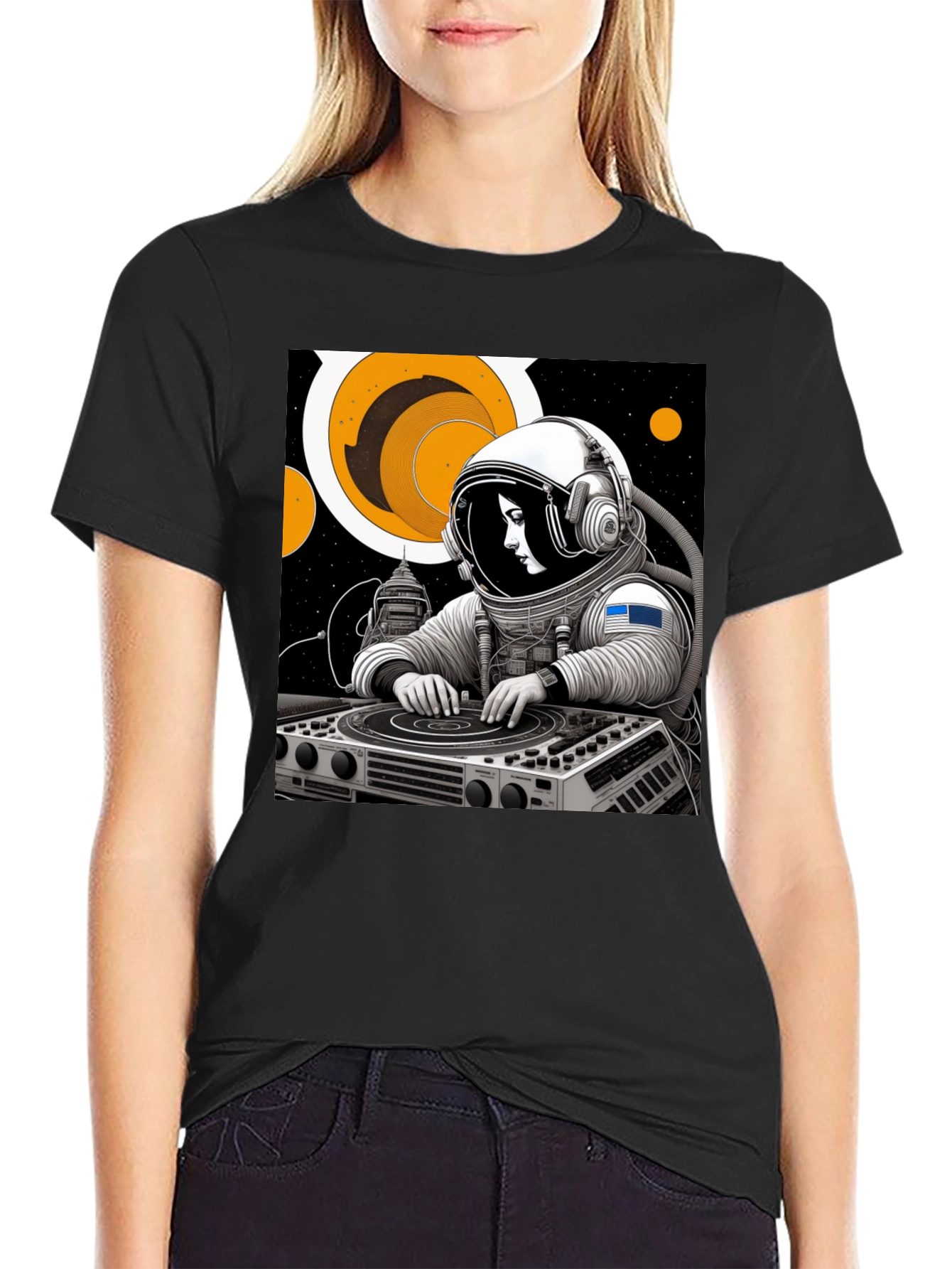 Astronaut DJ Black T-Shirt