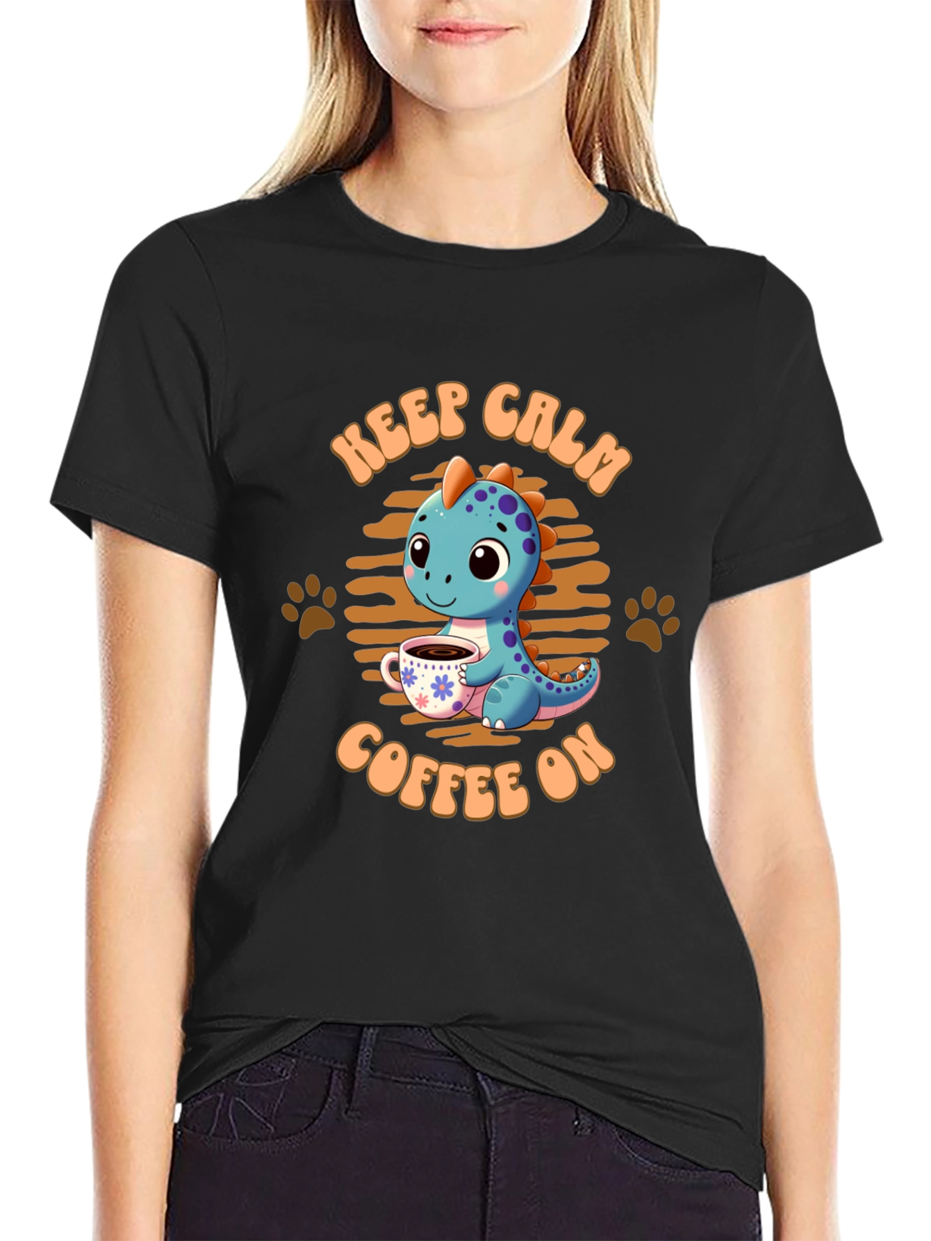 Keep Calm Coffee On Dinosaur T-Shirt