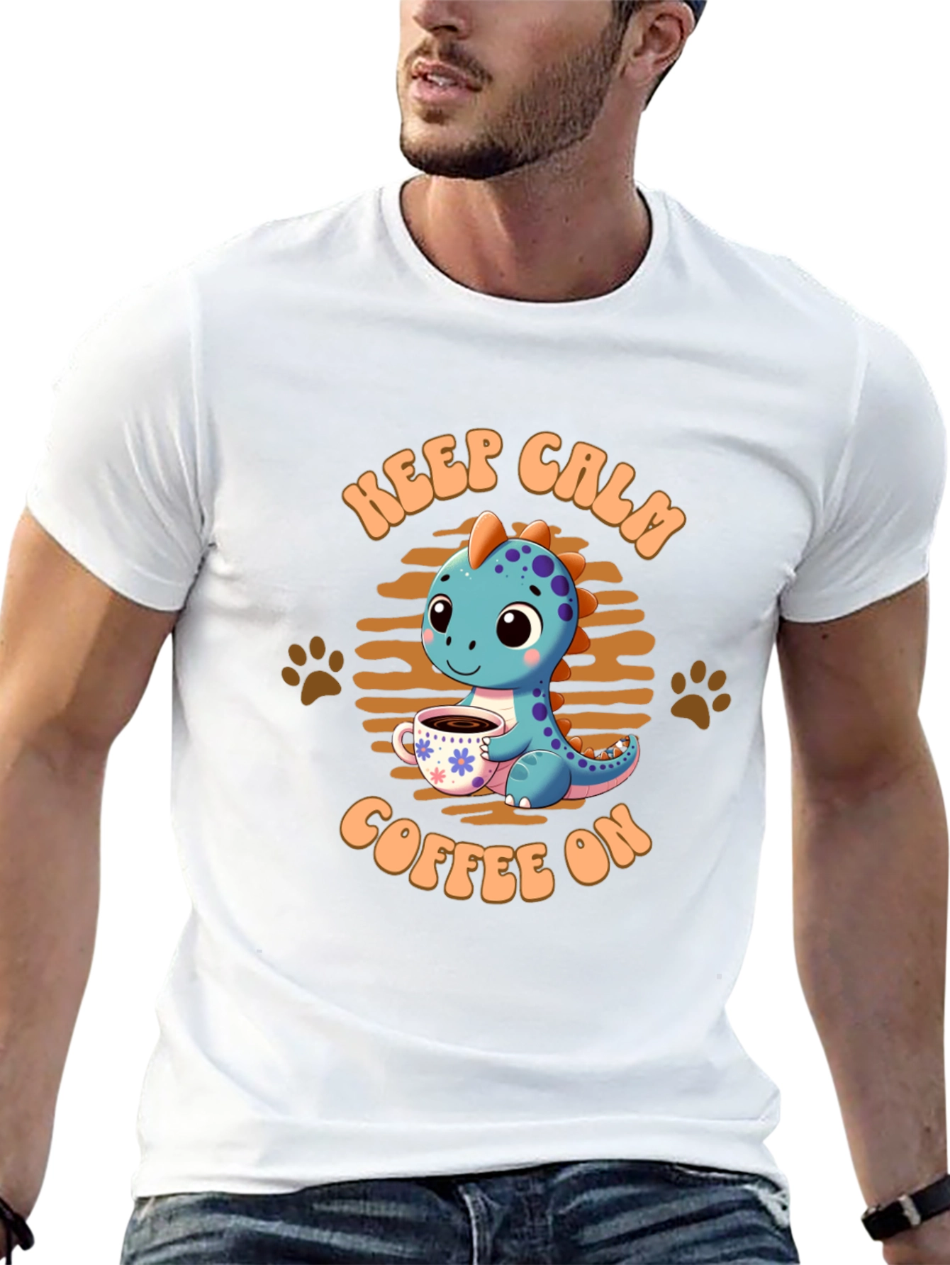 Keep Calm Coffee On Dinosaur T-Shirt