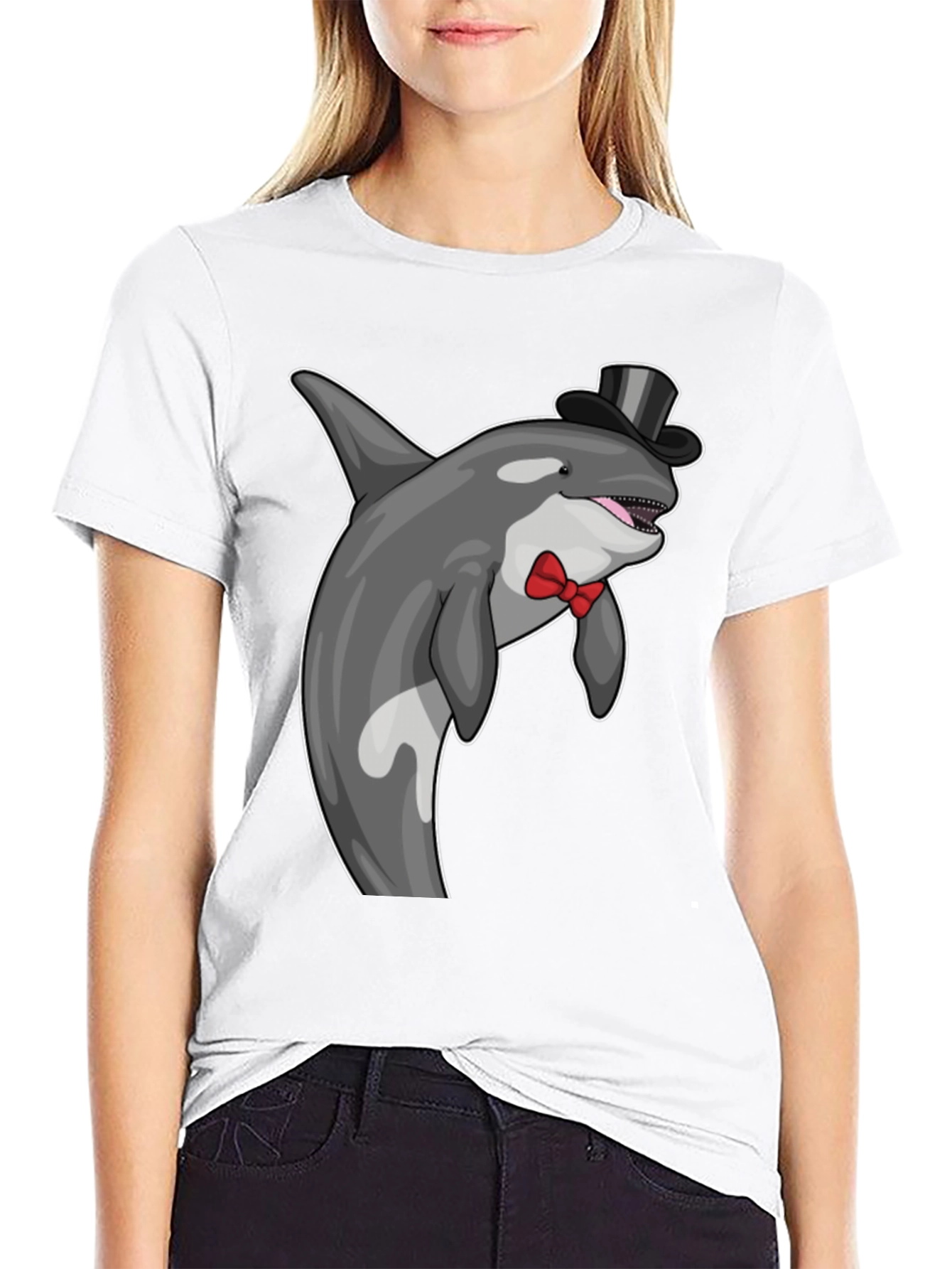 Orca Whale Top Hat Bow Tie Graphic Tee