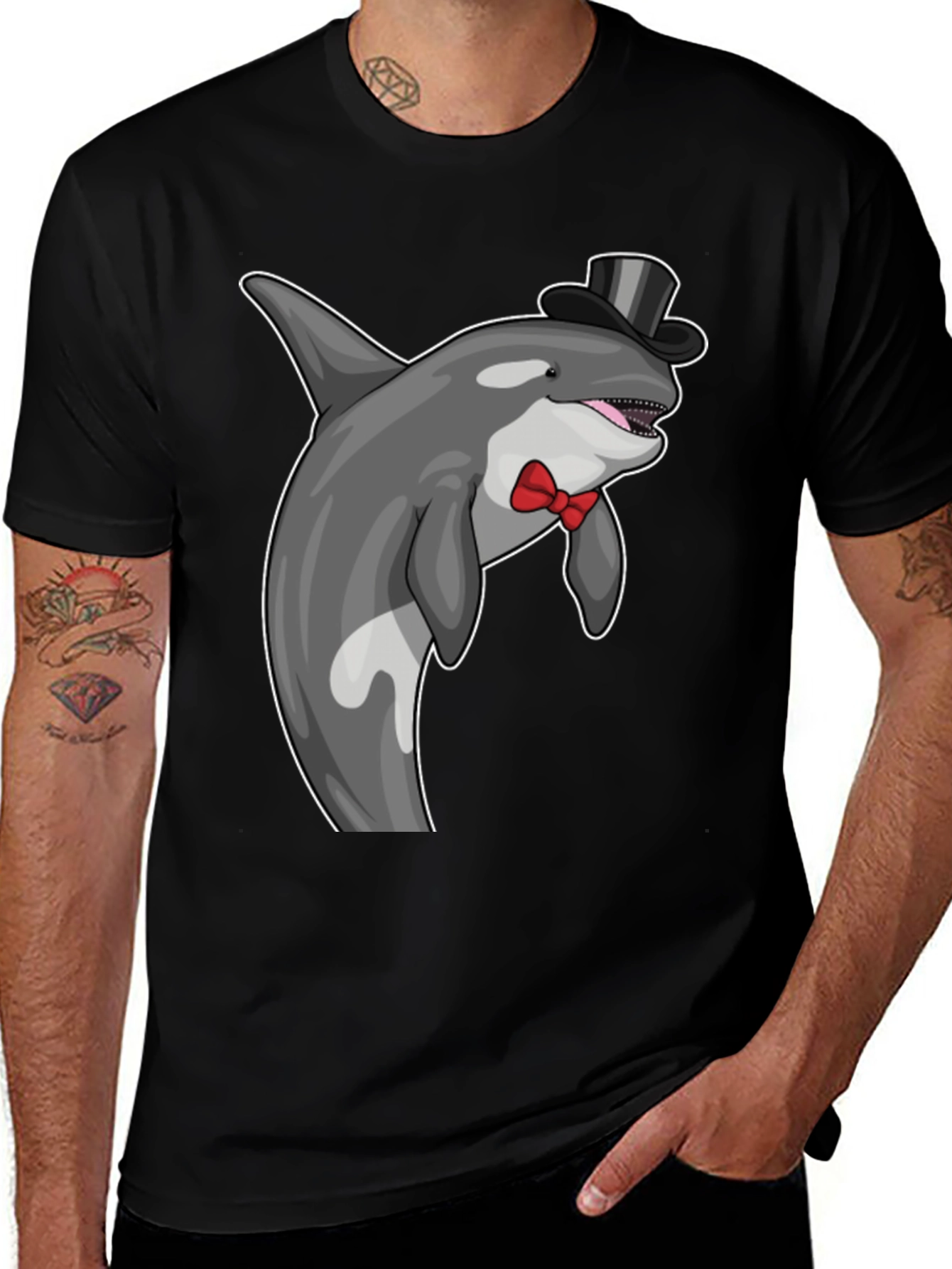 Orca Whale Top Hat Bow Tie Graphic Tee
