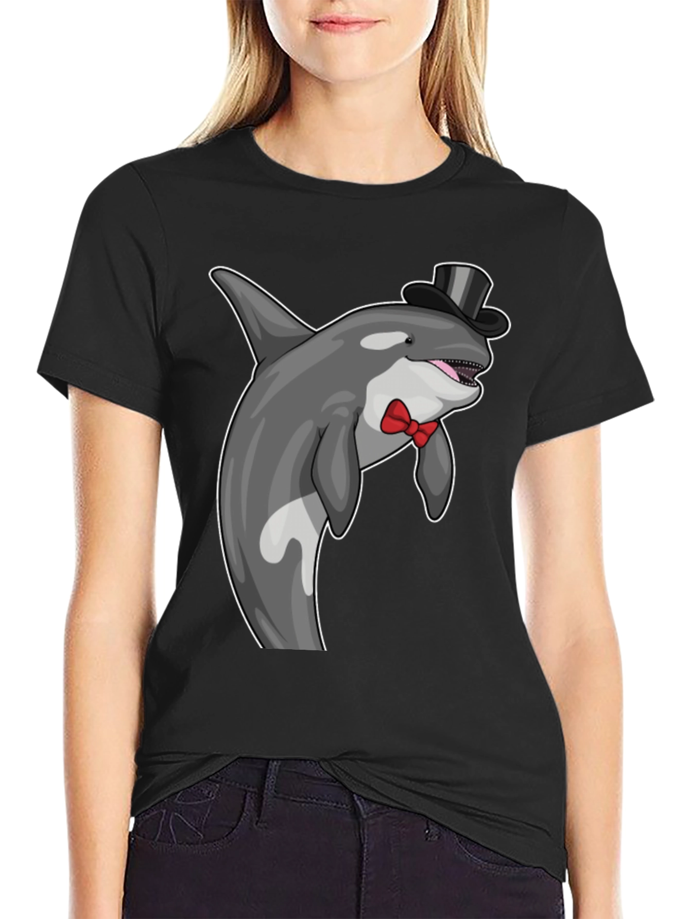 Orca Whale Top Hat Bow Tie Graphic Tee