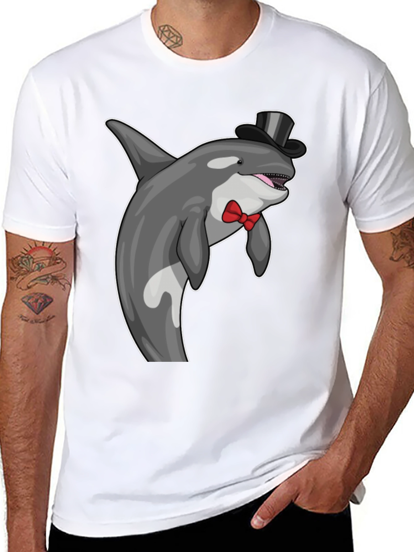 Orca Whale Top Hat Bow Tie Graphic Tee