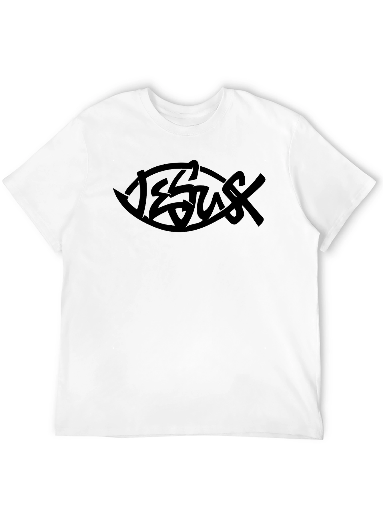 Jesus Fish Graphic Tee - Solid Black Christian T-Shirt