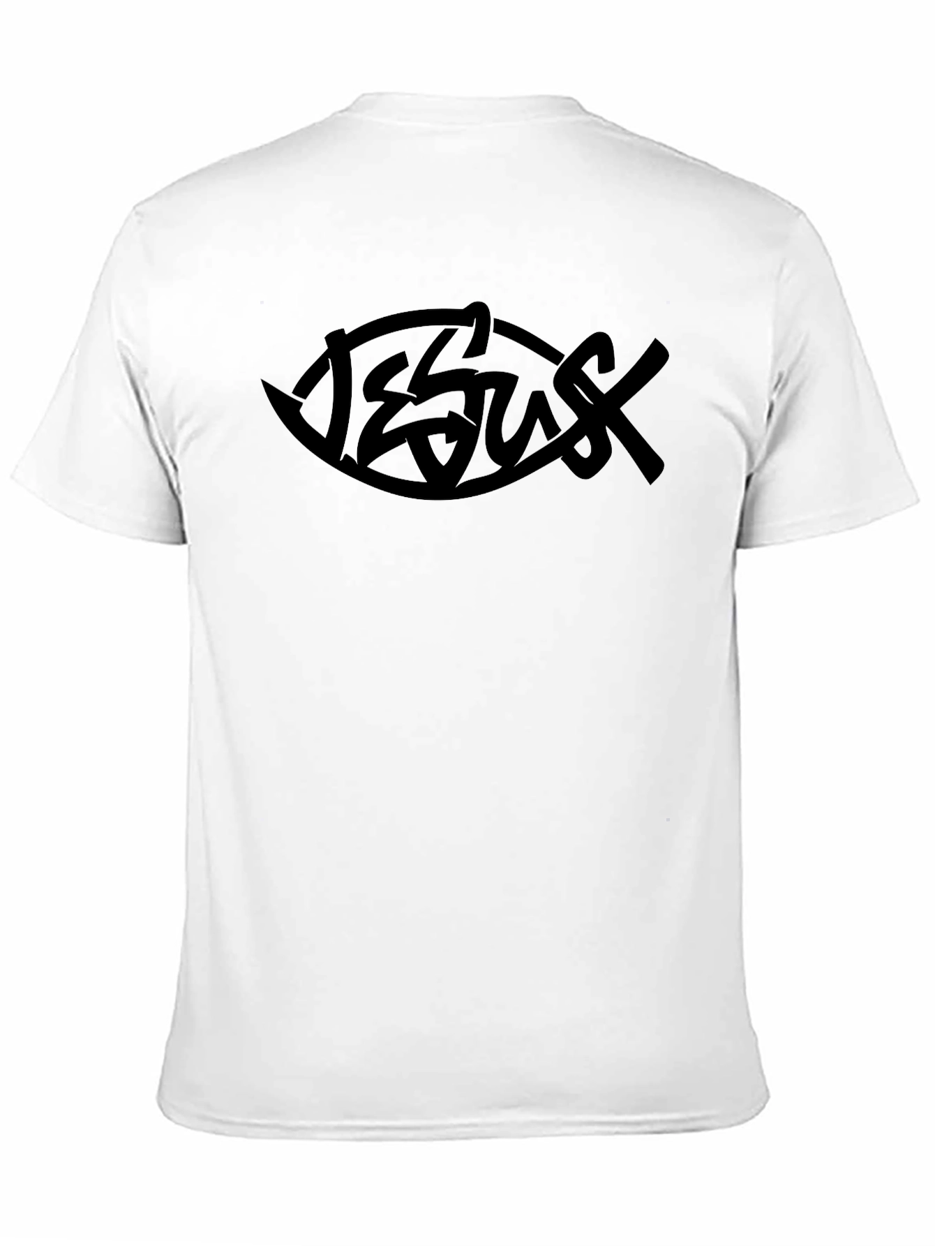 Jesus Fish Graphic Tee - Solid Black Christian T-Shirt