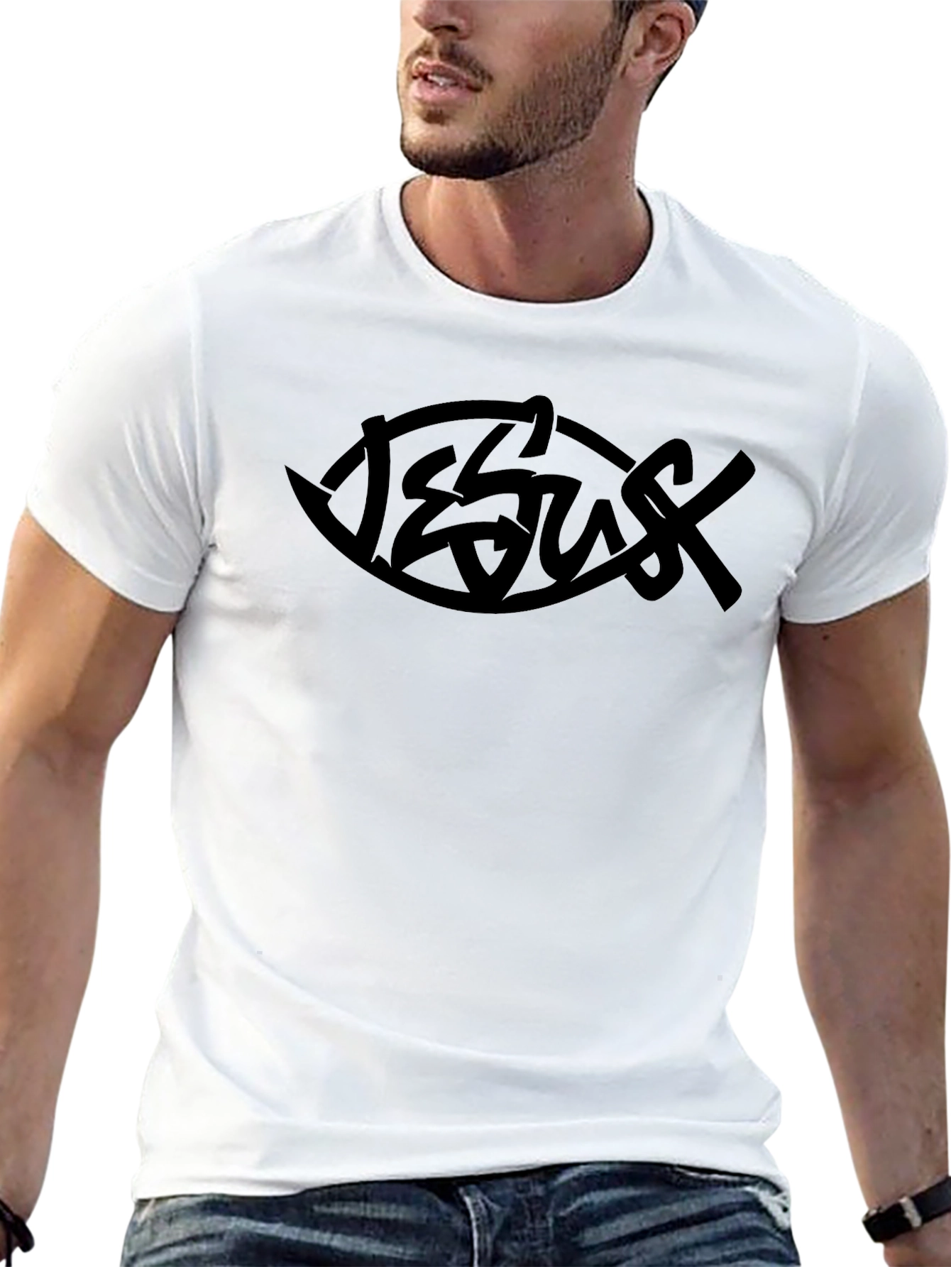 Jesus Fish Graphic Tee - Solid Black Christian T-Shirt