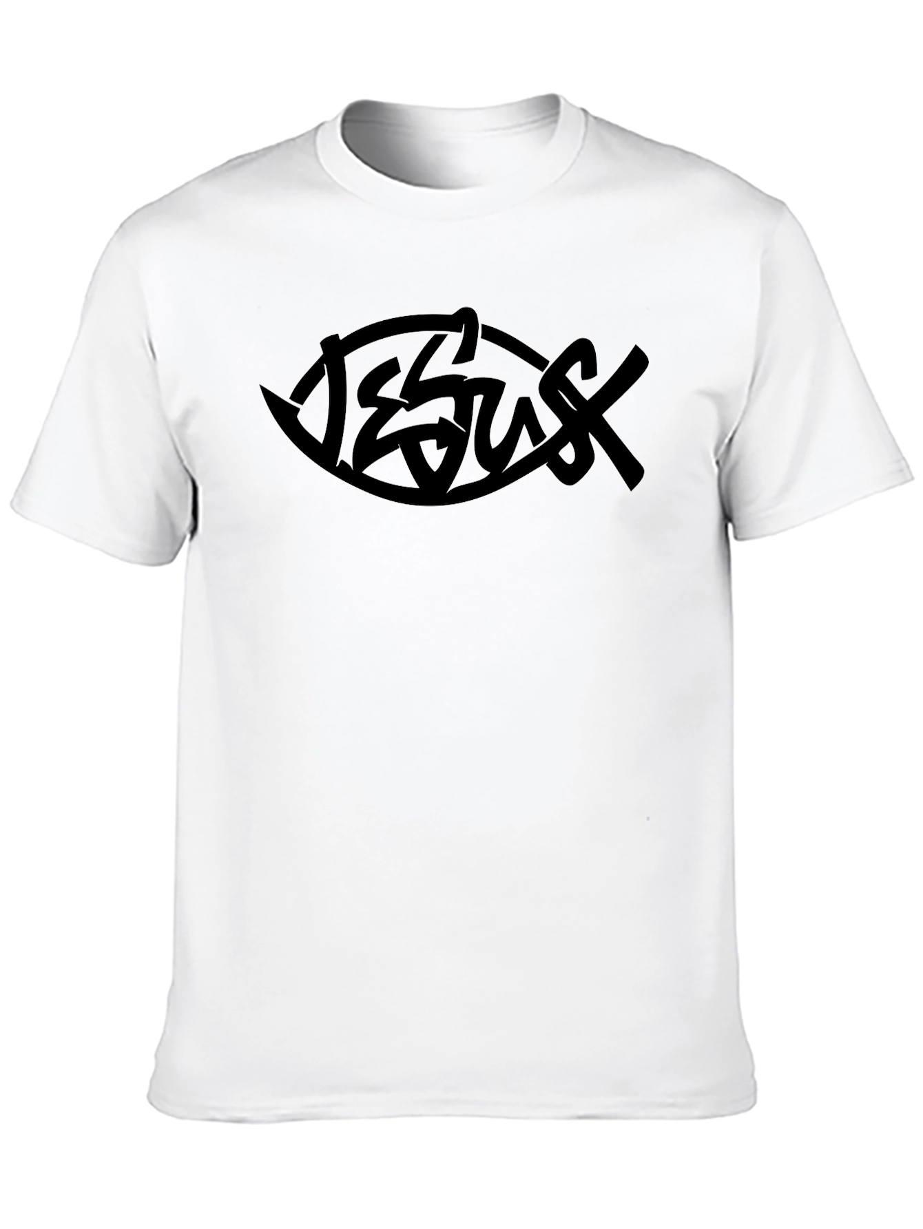 Jesus Fish Graphic Tee - Solid Black Christian T-Shirt