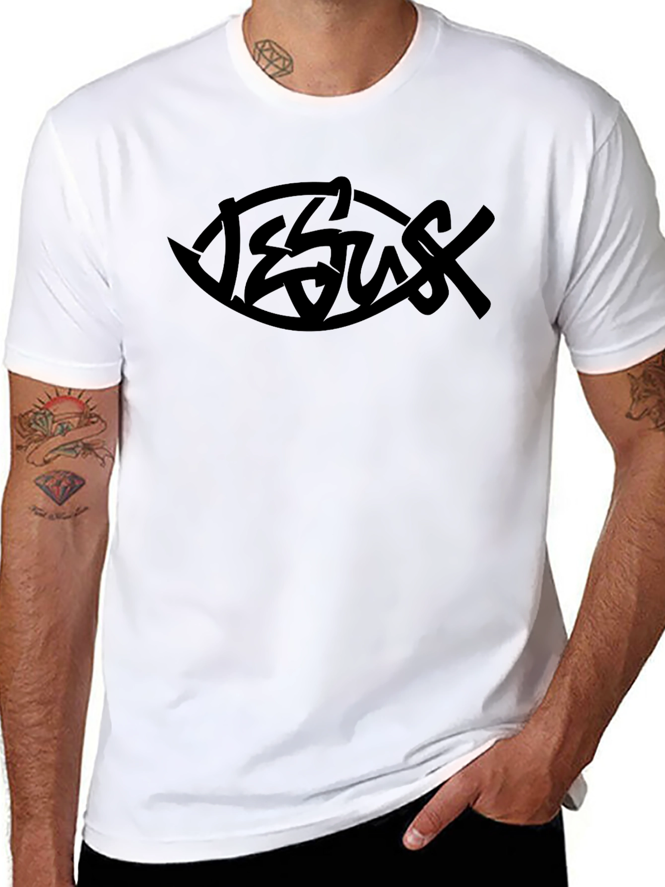 Jesus Fish Graphic Tee - Solid Black Christian T-Shirt