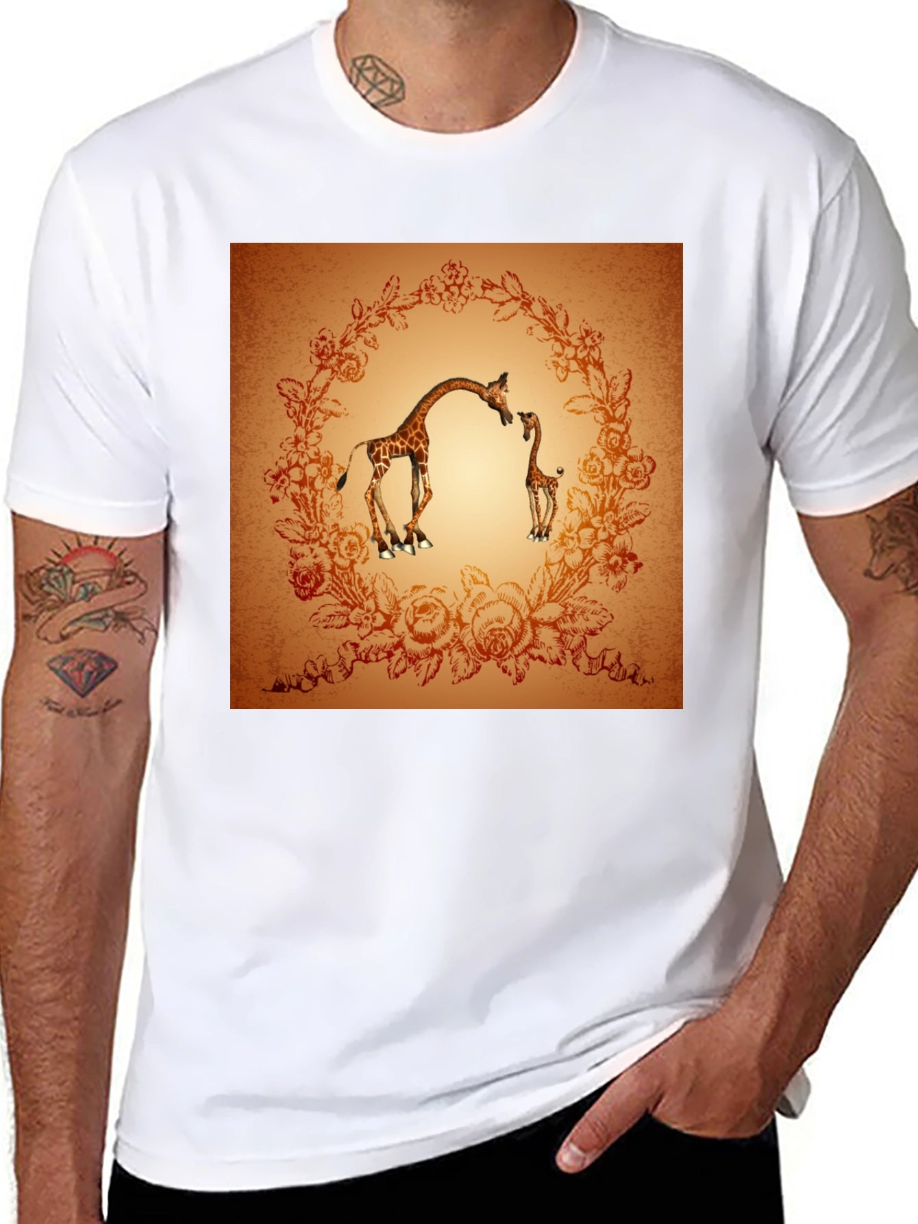 Giraffe Graphic Print Crew Neck T-Shirt