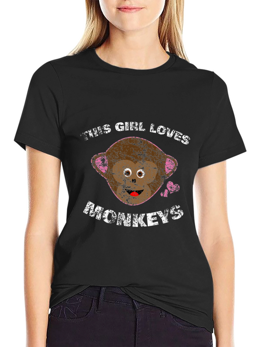 Girl Loves Monkeys Black T-Shirt