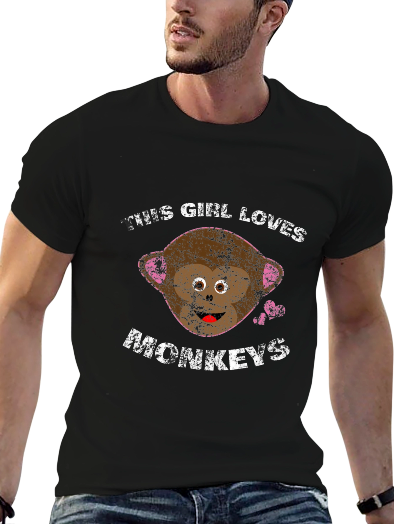 Girl Loves Monkeys Black T-Shirt