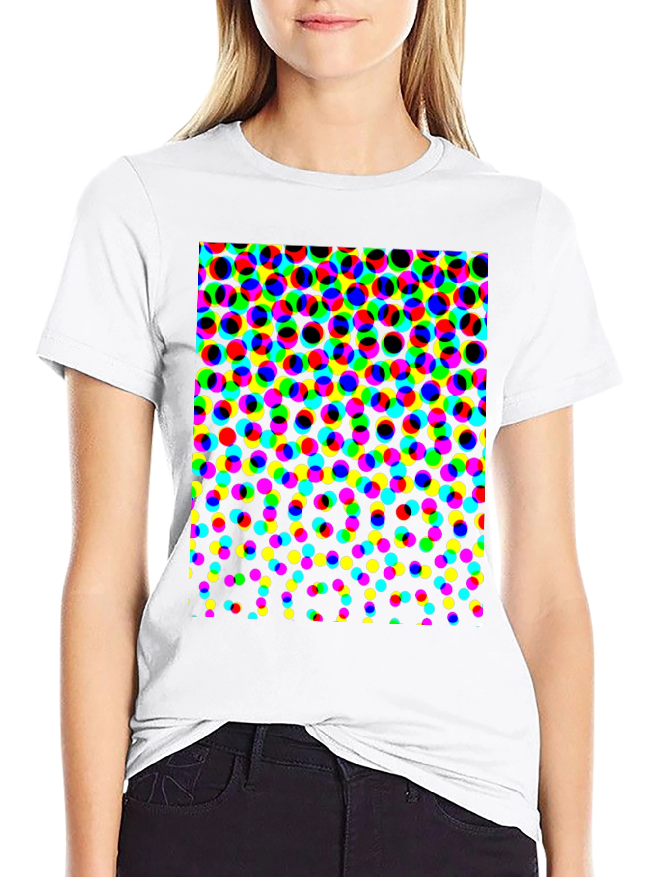 Retro Dot Pattern Black T-Shirt