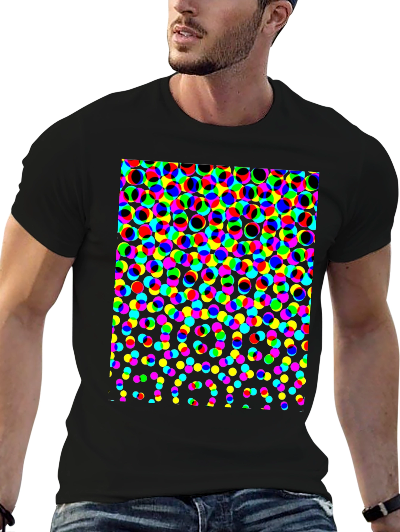 Retro Dot Pattern Black T-Shirt