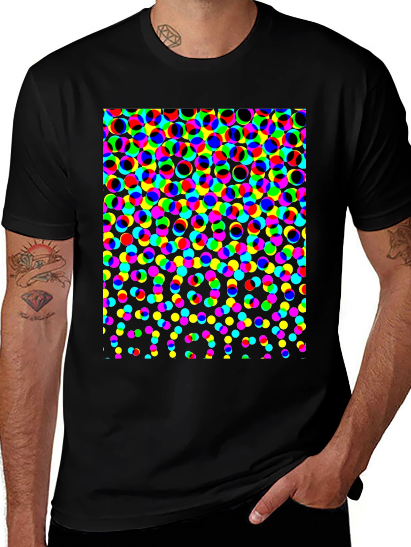 Retro Dot Pattern Black T-Shirt