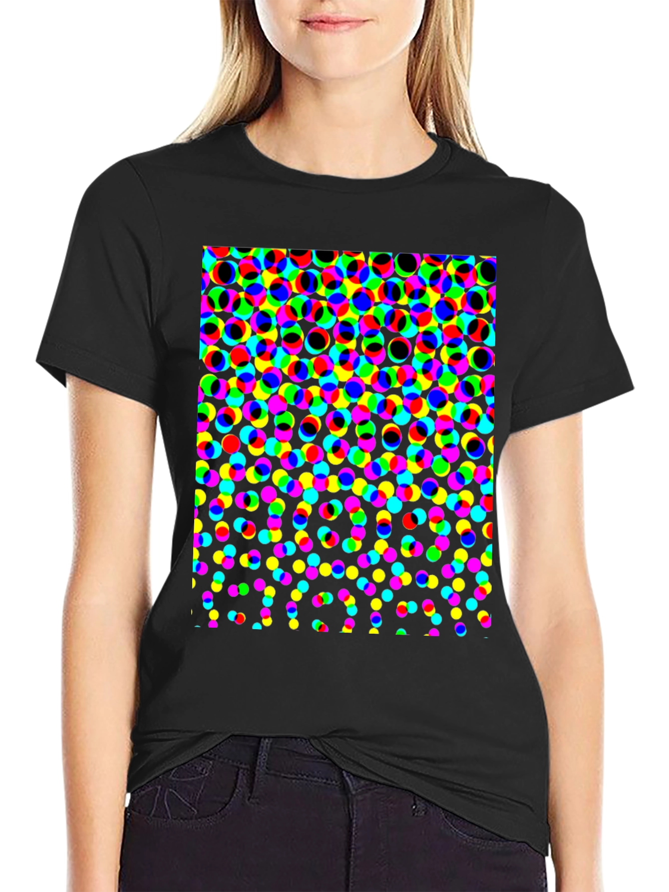 Retro Dot Pattern Black T-Shirt