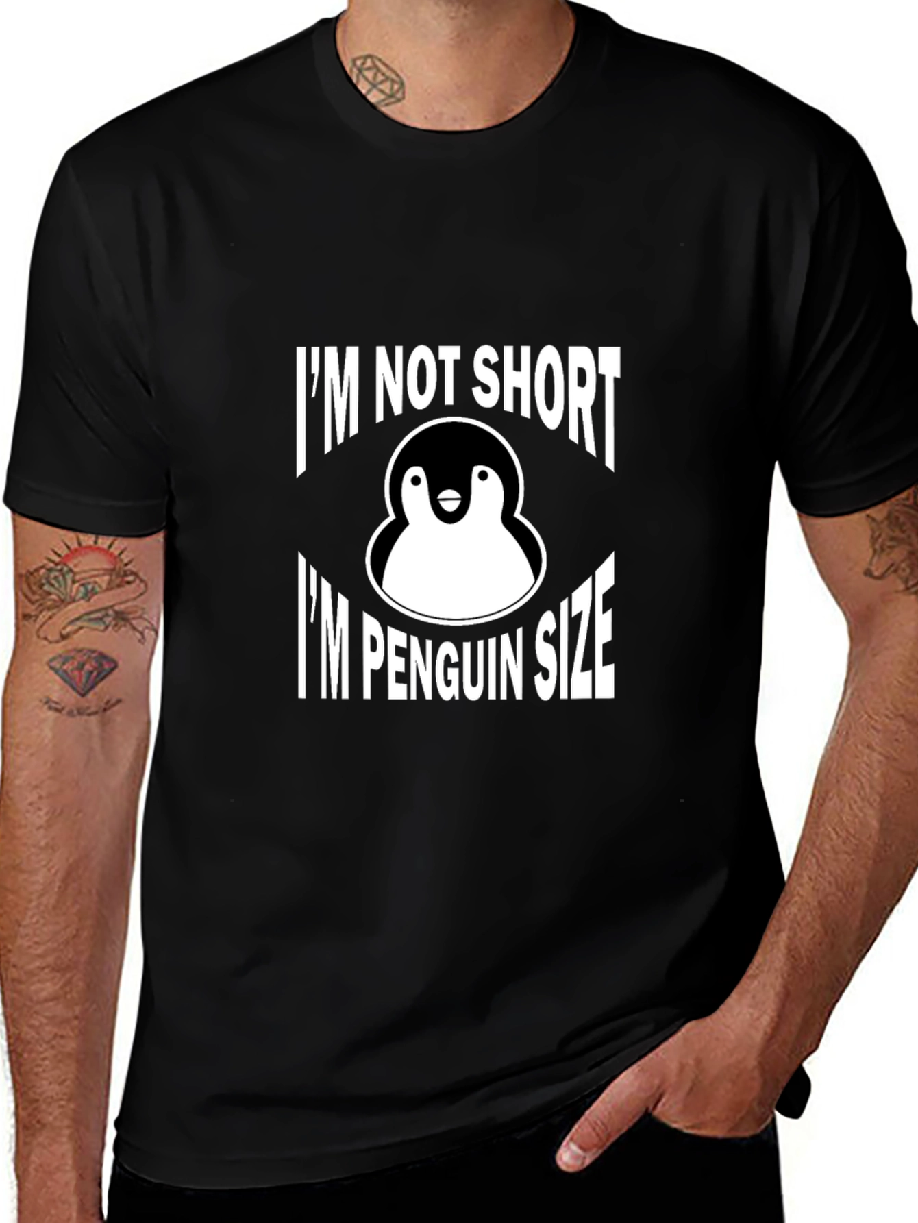 Penguin Size Graphic T-Shirt - Black