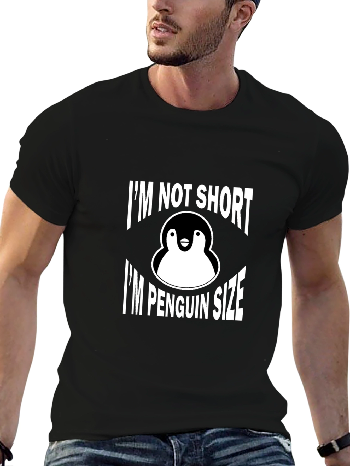 Penguin Size Graphic T-Shirt - Black