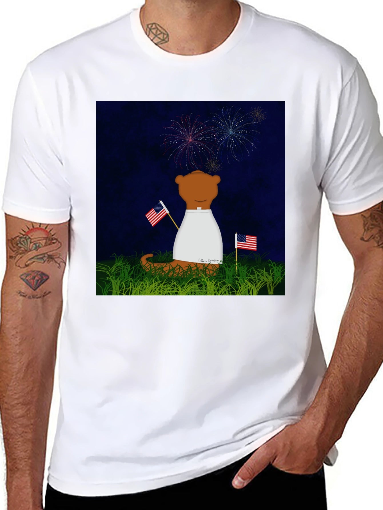 Patriotic Bear T-Shirt - Fireworks & Flags