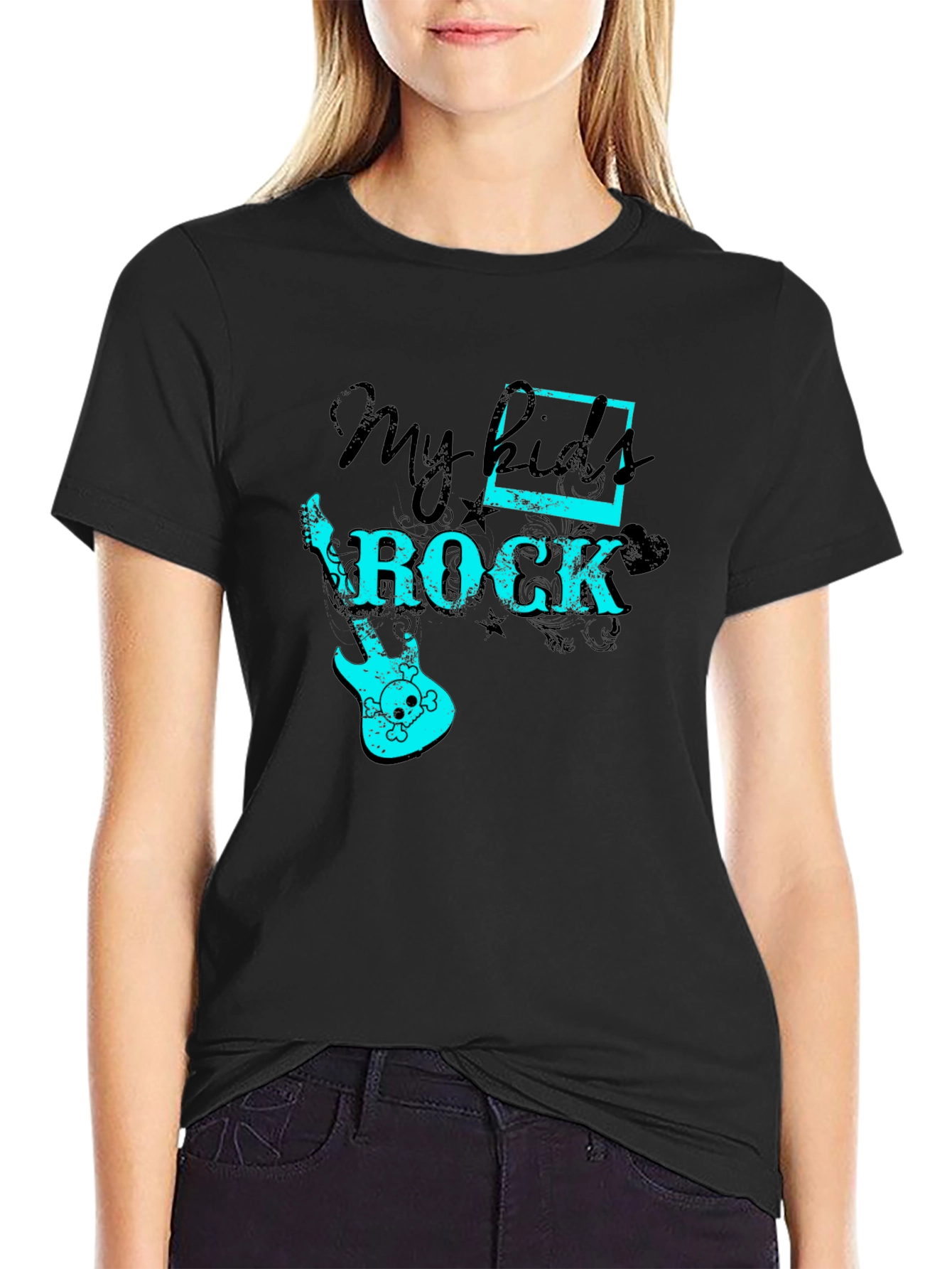 My Kids Rock Graphic Tee - Black Cotton T-Shirt