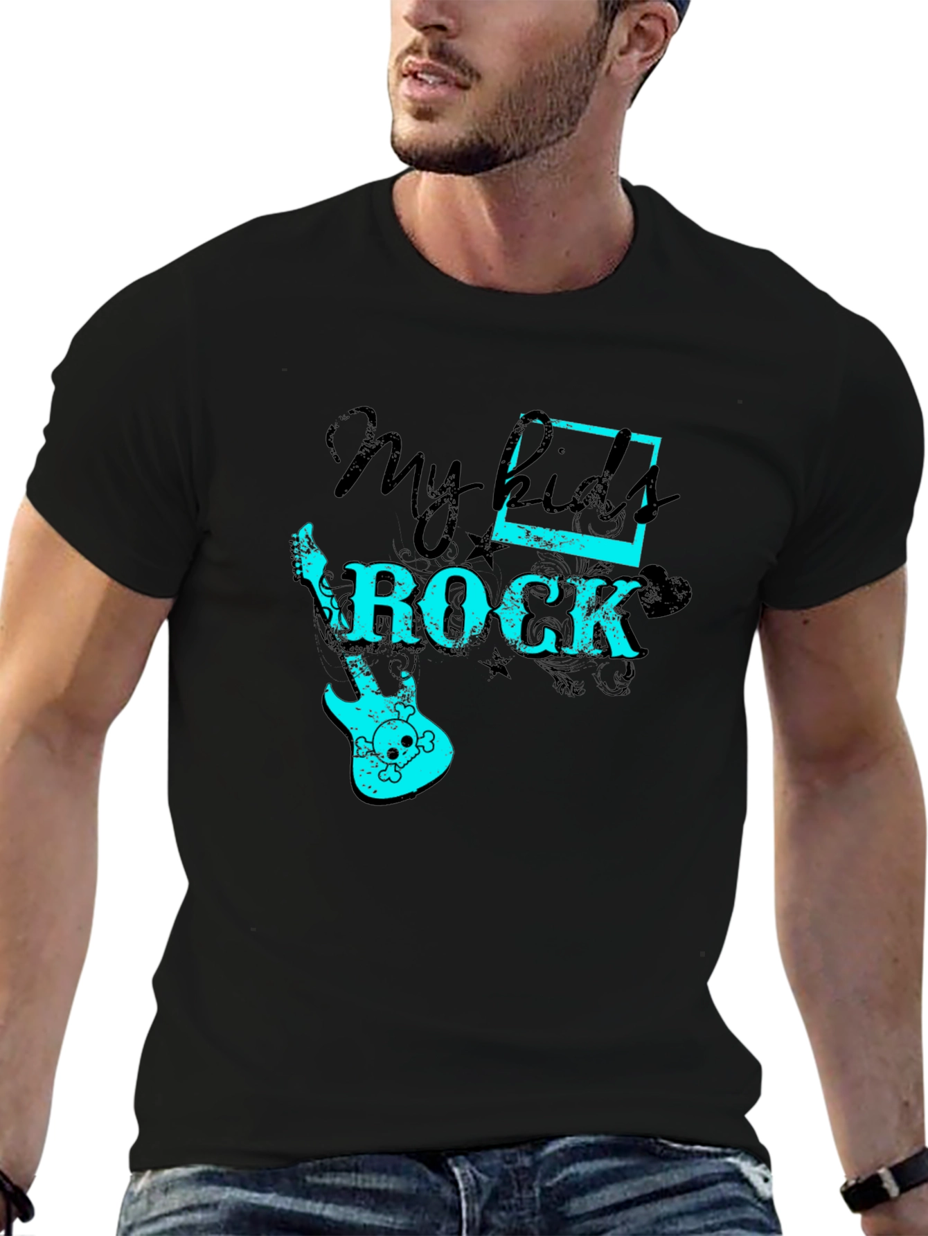 My Kids Rock Graphic Tee - Black Cotton T-Shirt