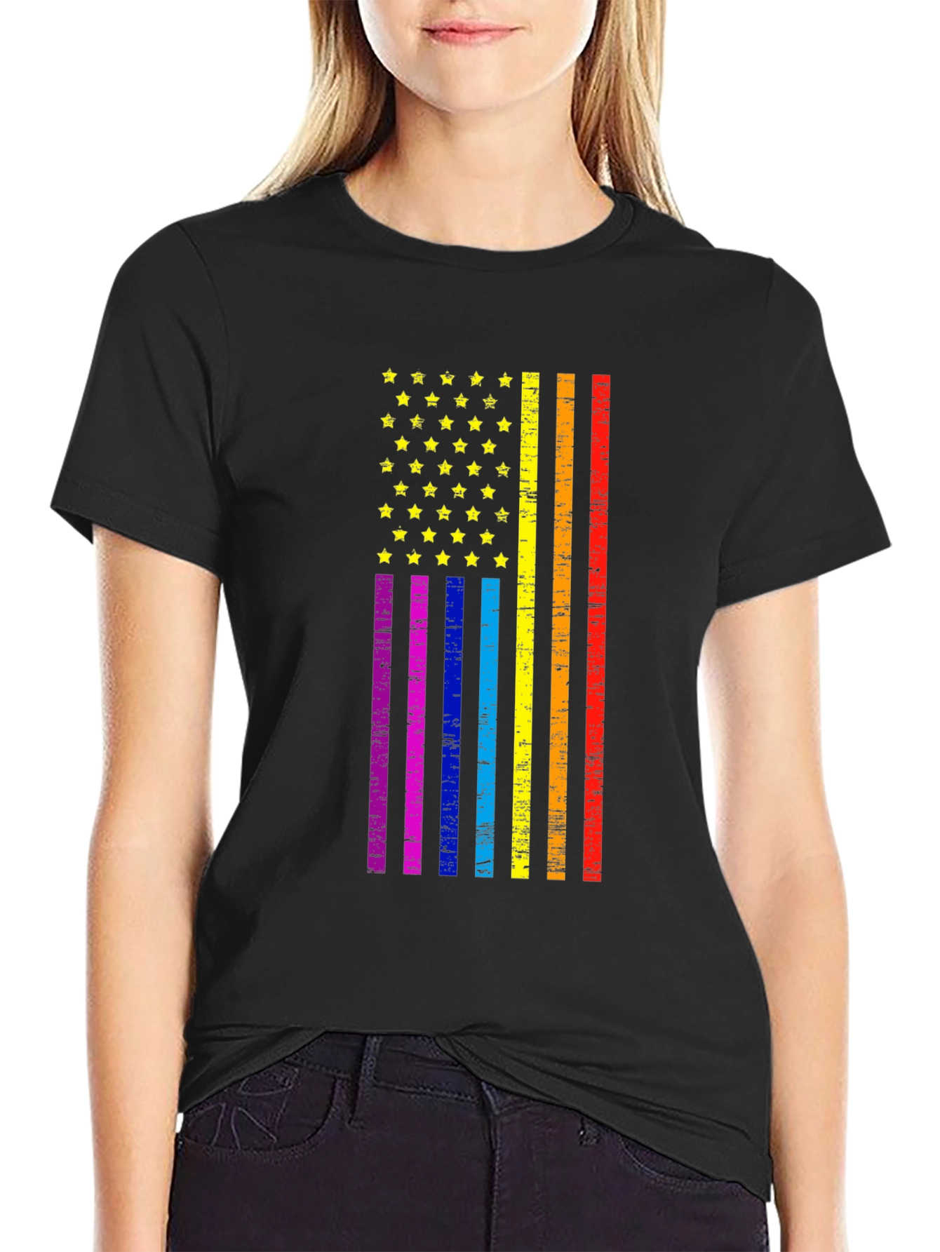 Pride Flag Graphic Tee - Black