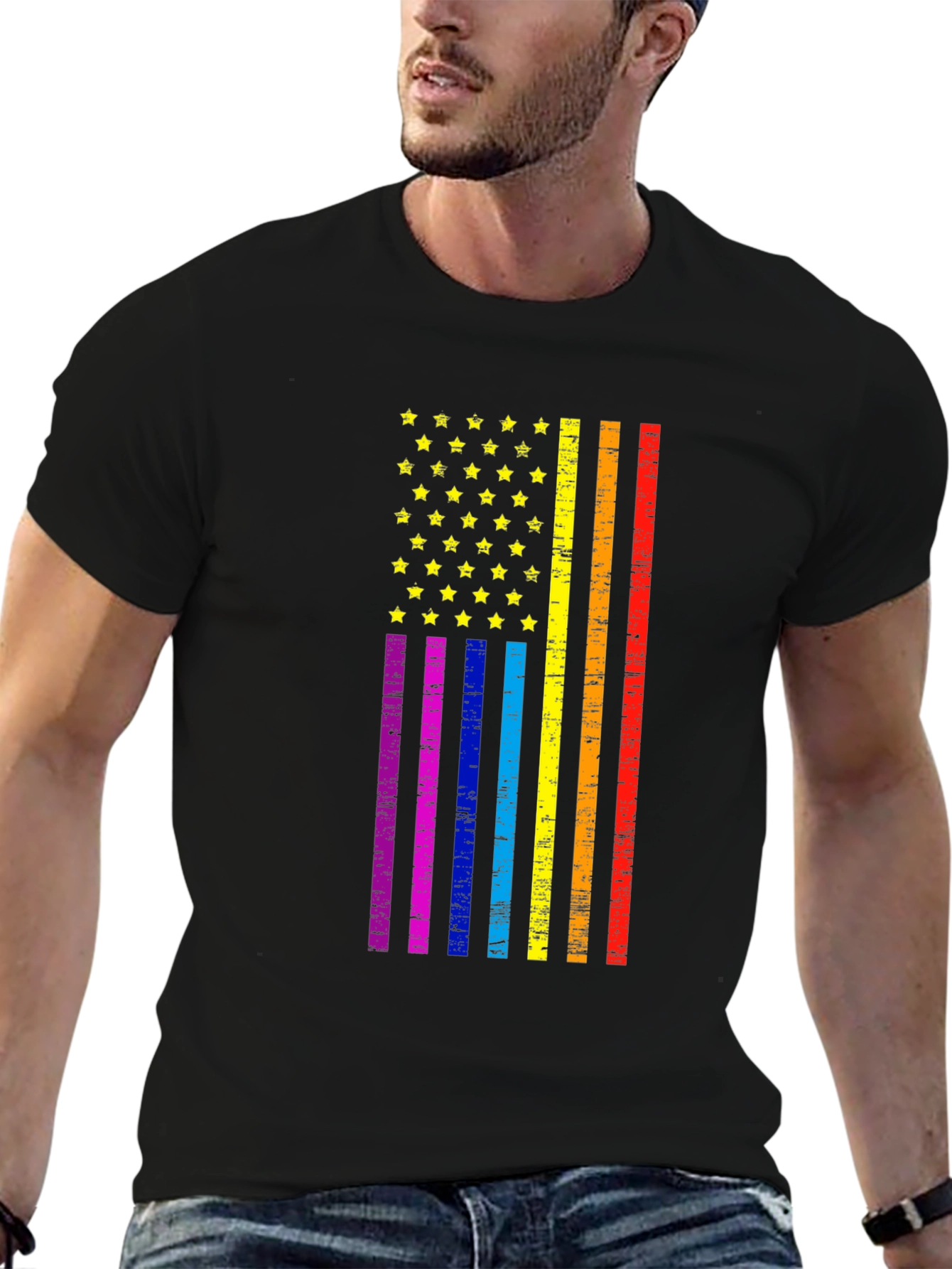 Pride Flag Graphic Tee - Black