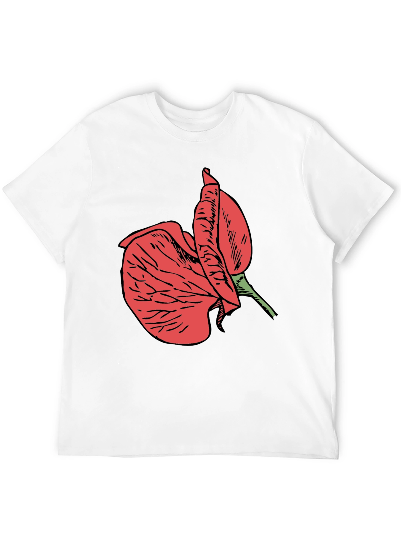 Black T-Shirt with Red Flower Design