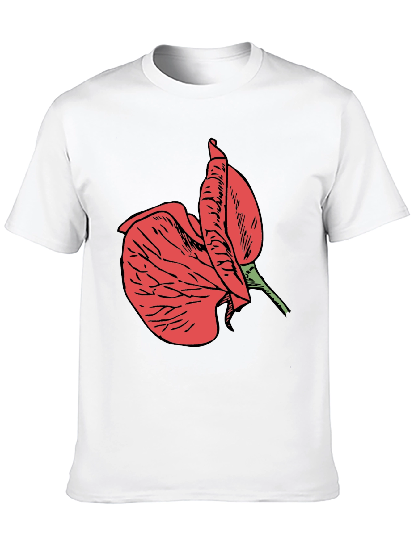Black T-Shirt with Red Flower Design