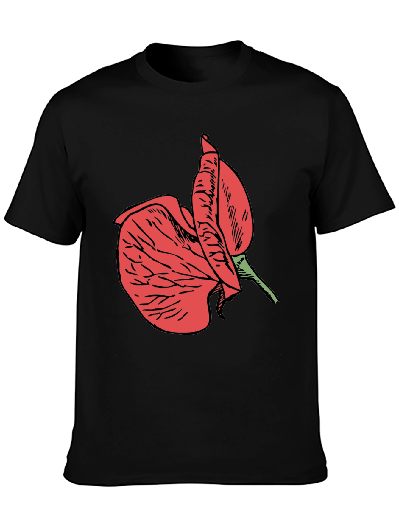 Black T-Shirt with Red Flower Design