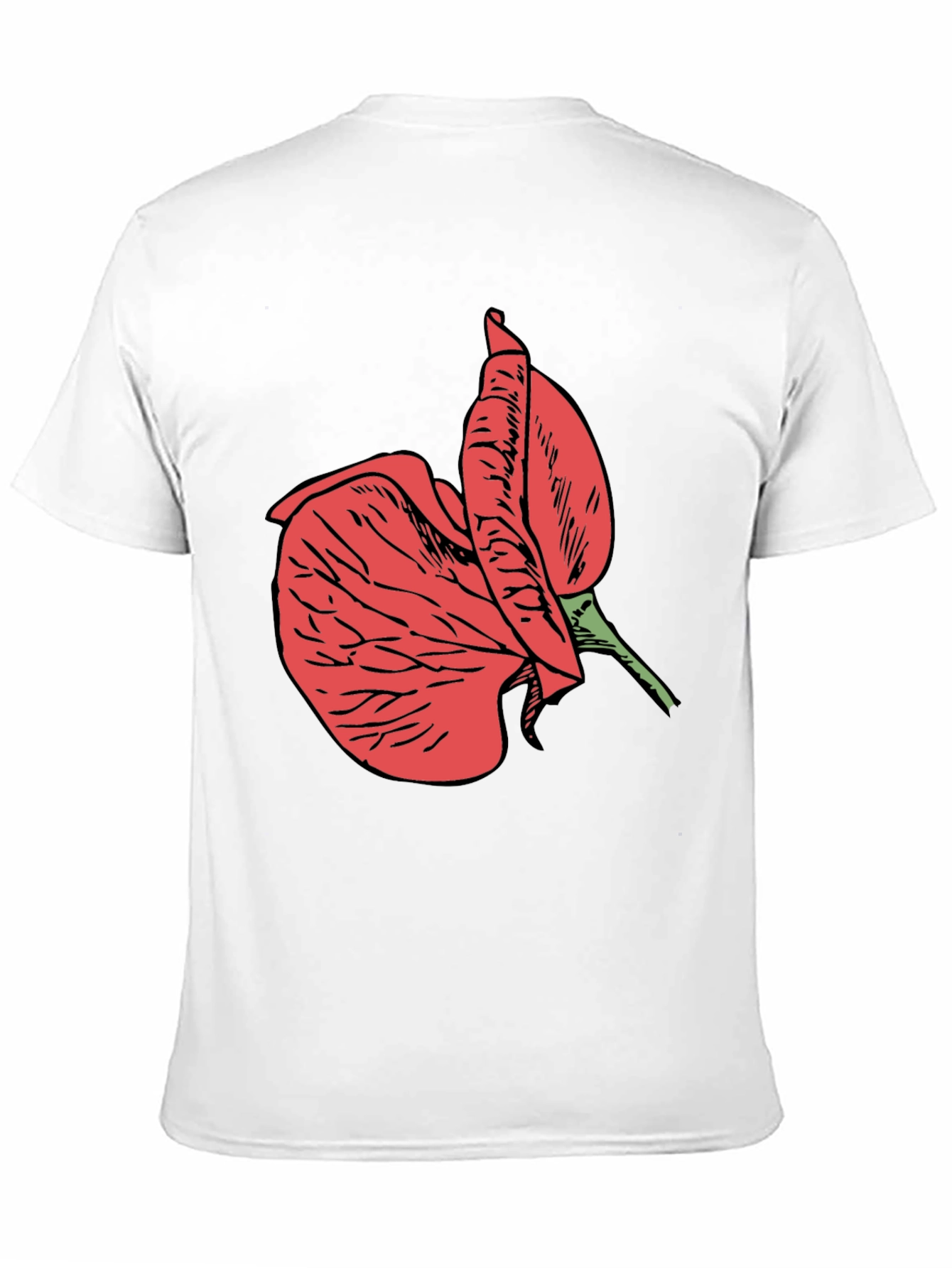 Black T-Shirt with Red Flower Design