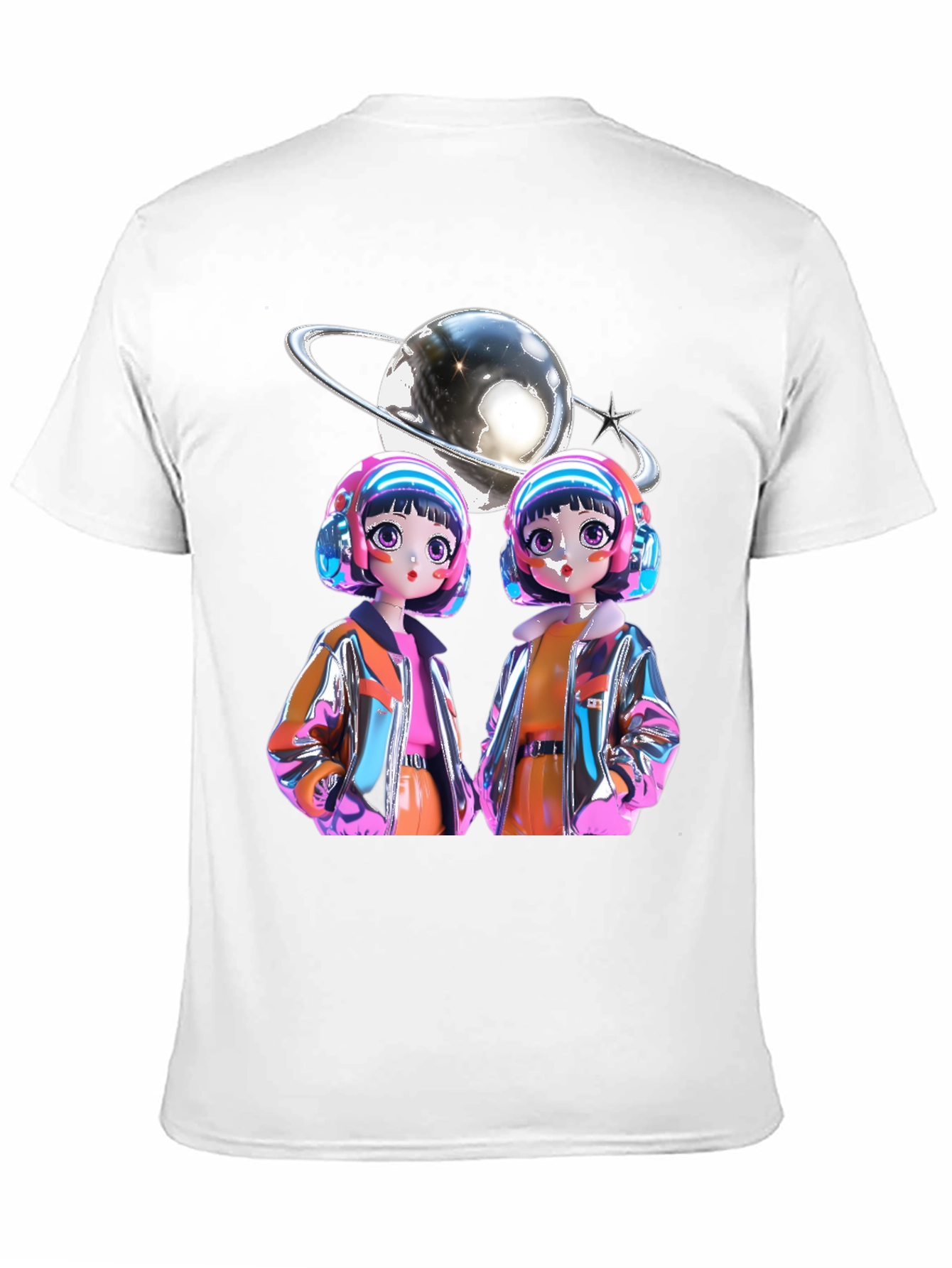 Retro Anime Twins Graphic Tee - Black Cotton T-Shirt