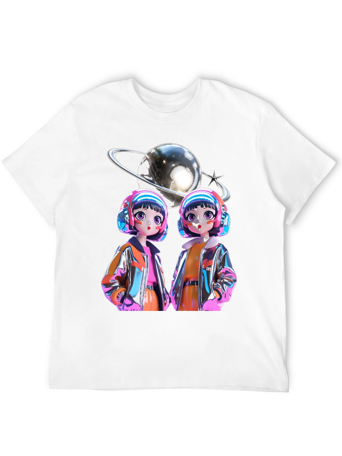 Retro Anime Twins Graphic Tee - Black Cotton T-Shirt