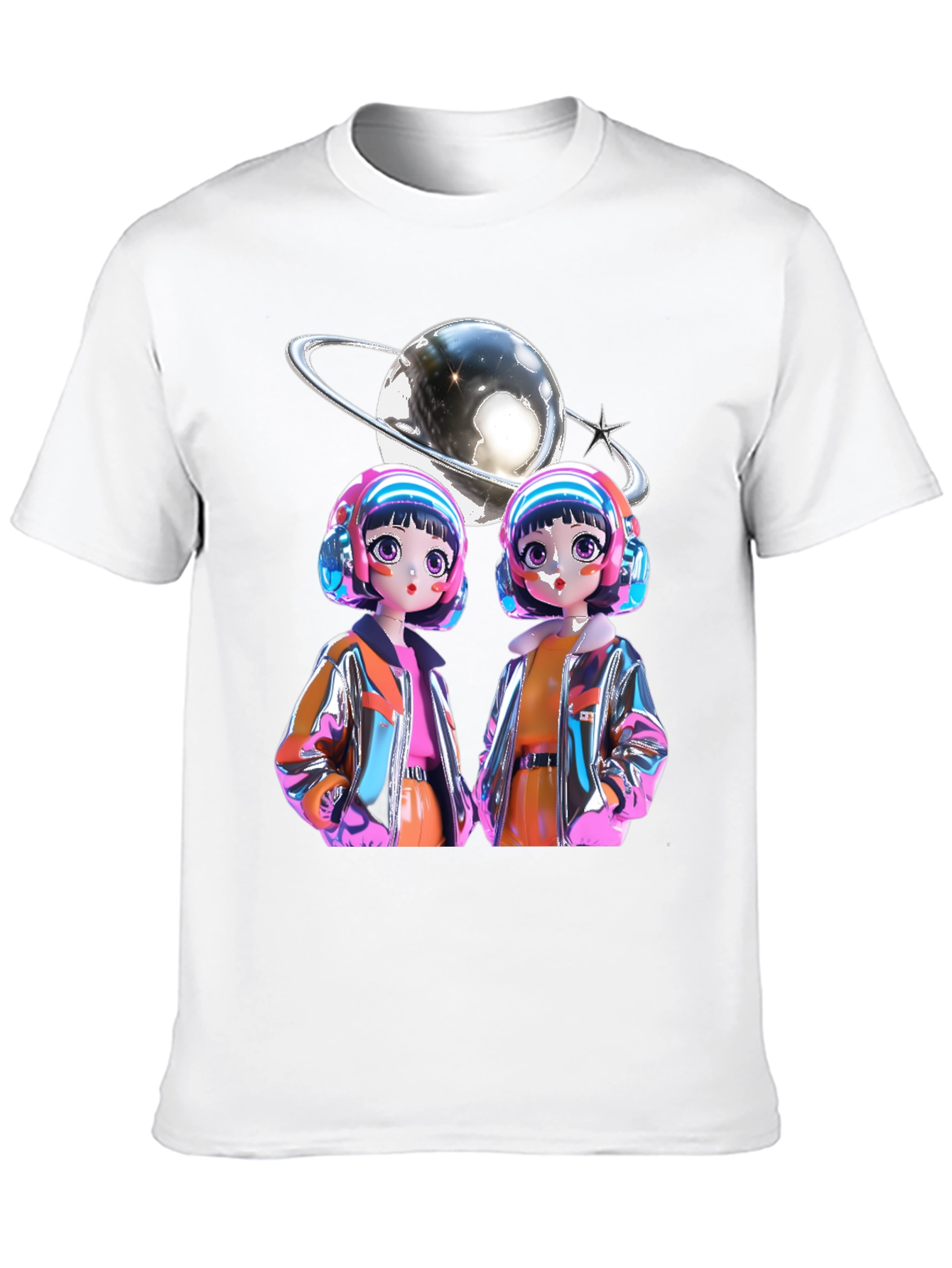 Retro Anime Twins Graphic Tee - Black Cotton T-Shirt