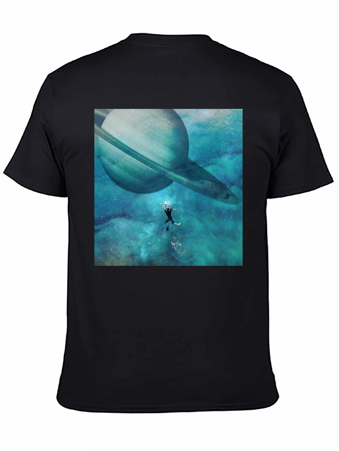 Saturn Space Diver Black Tee - Unique Graphic