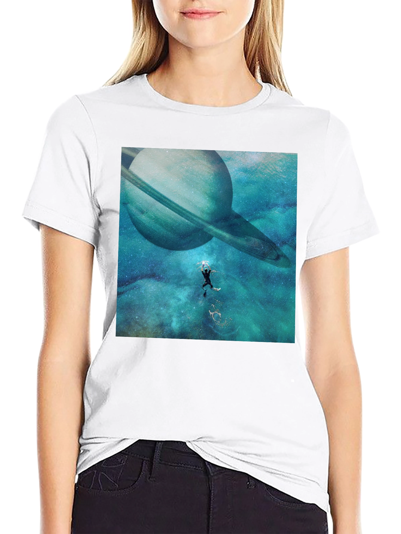 Saturn Space Diver Black Tee - Unique Graphic
