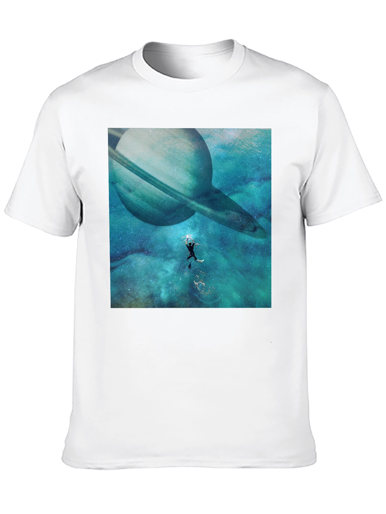 Saturn Space Diver Black Tee - Unique Graphic