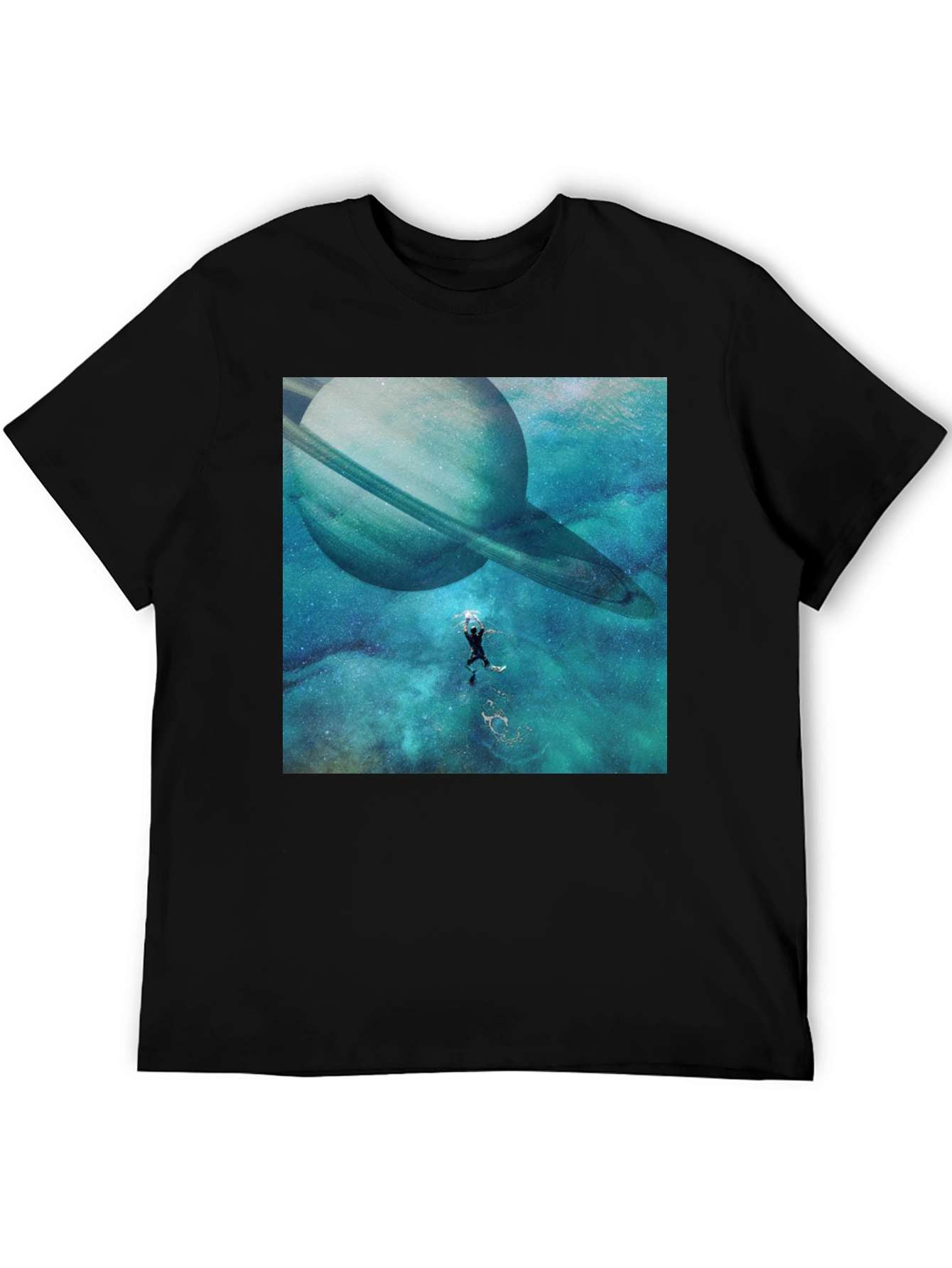 Saturn Space Diver Black Tee - Unique Graphic