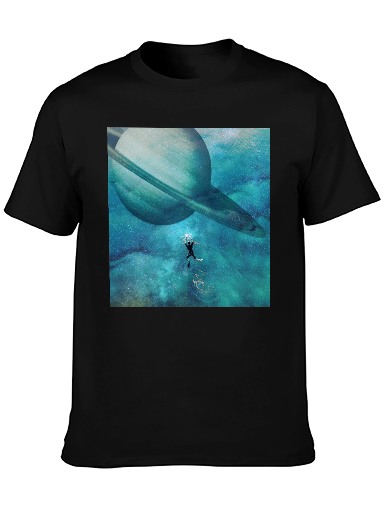 Saturn Space Diver Black Tee - Unique Graphic
