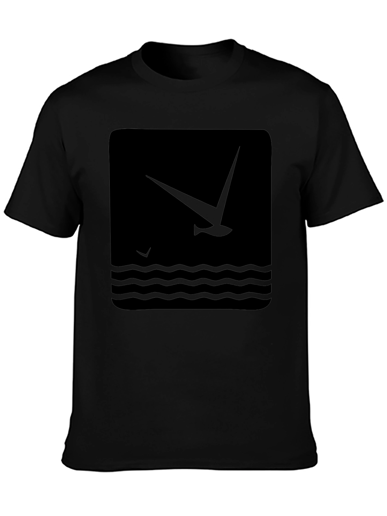 Black Graphic T-Shirt - Bird & Wave Design