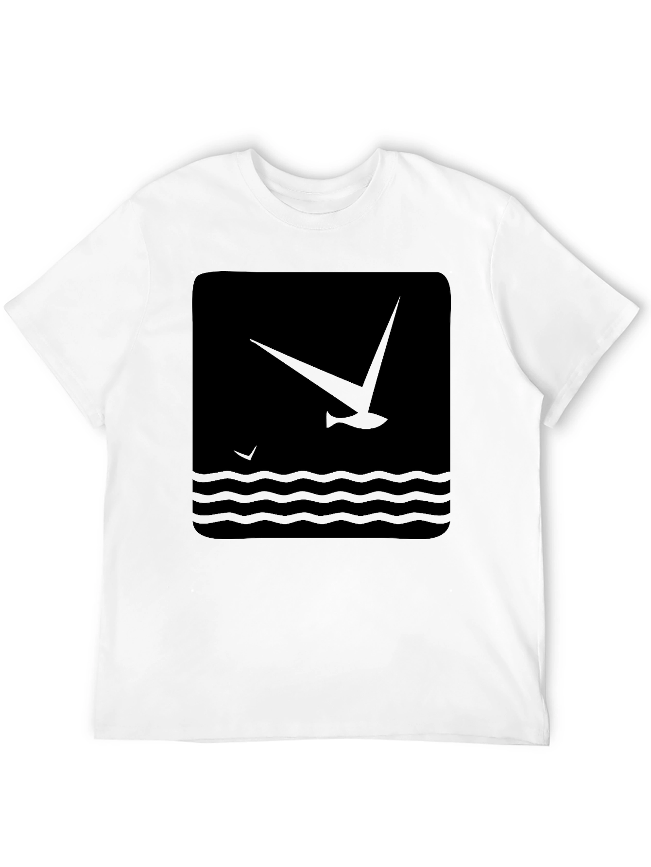 Black Graphic T-Shirt - Bird & Wave Design