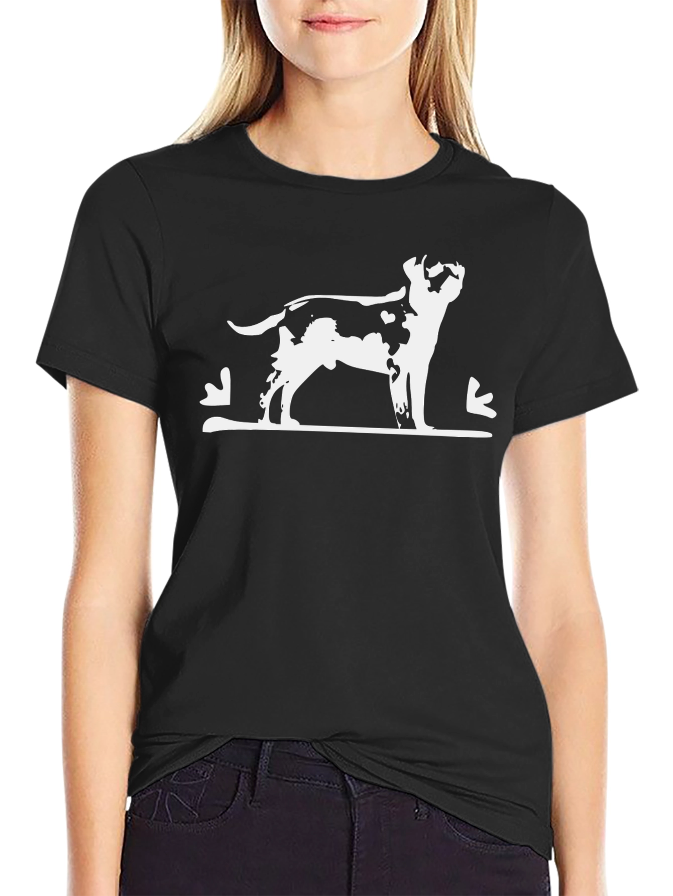 Dog Silhouette Graphic Tee - Black Cotton Casual Wear