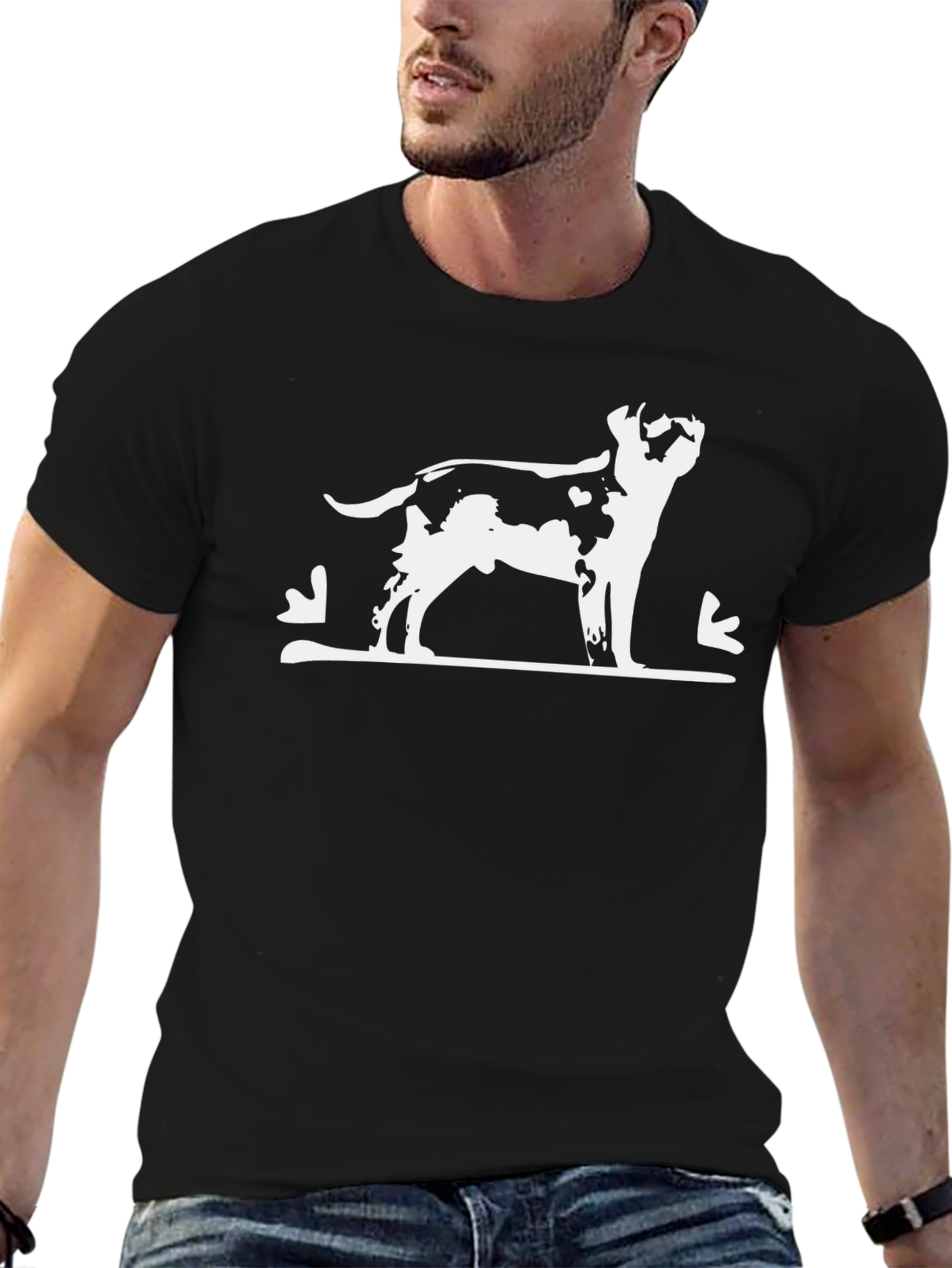 Dog Silhouette Graphic Tee - Black Cotton Casual Wear