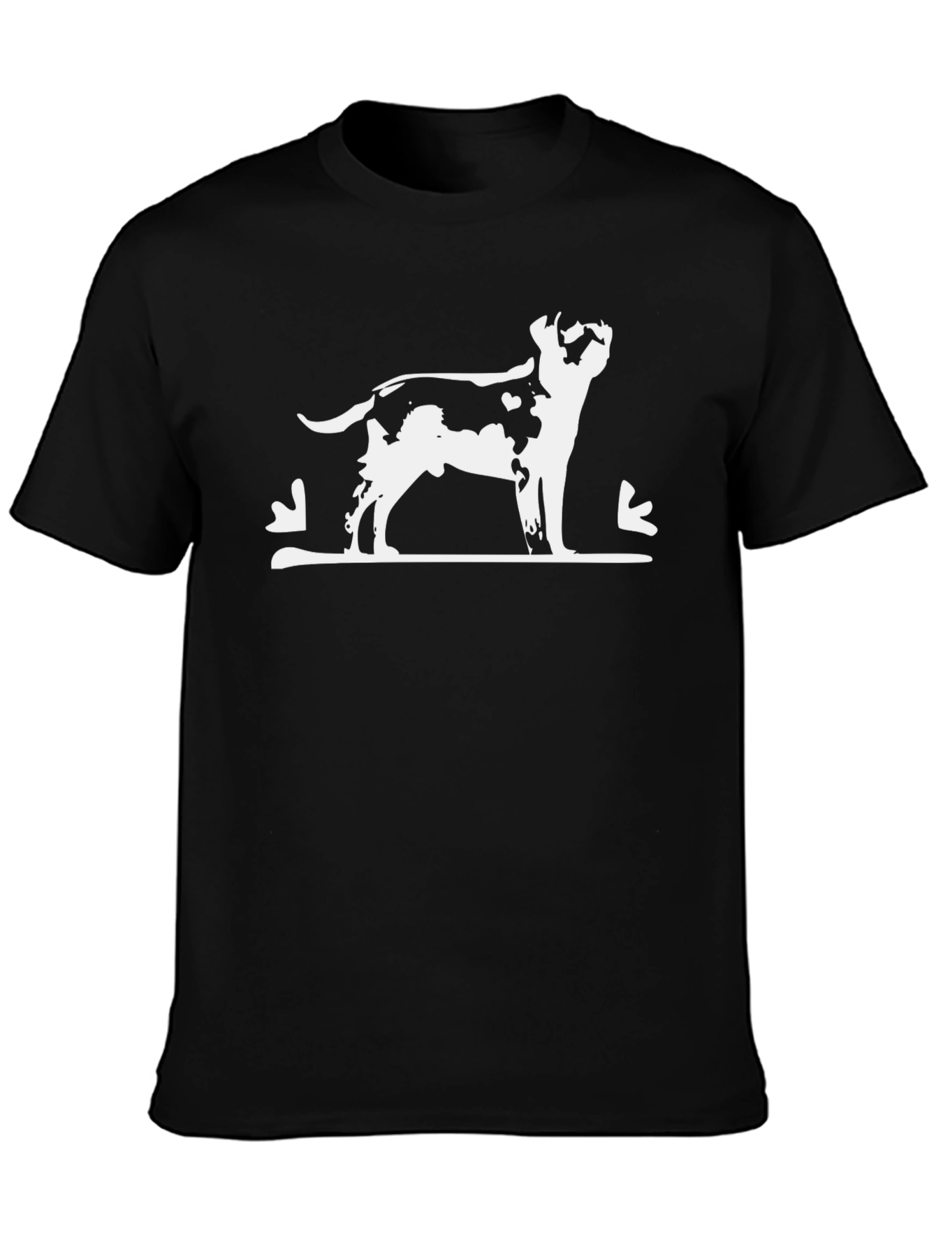 Dog Silhouette Graphic Tee - Black Cotton Casual Wear