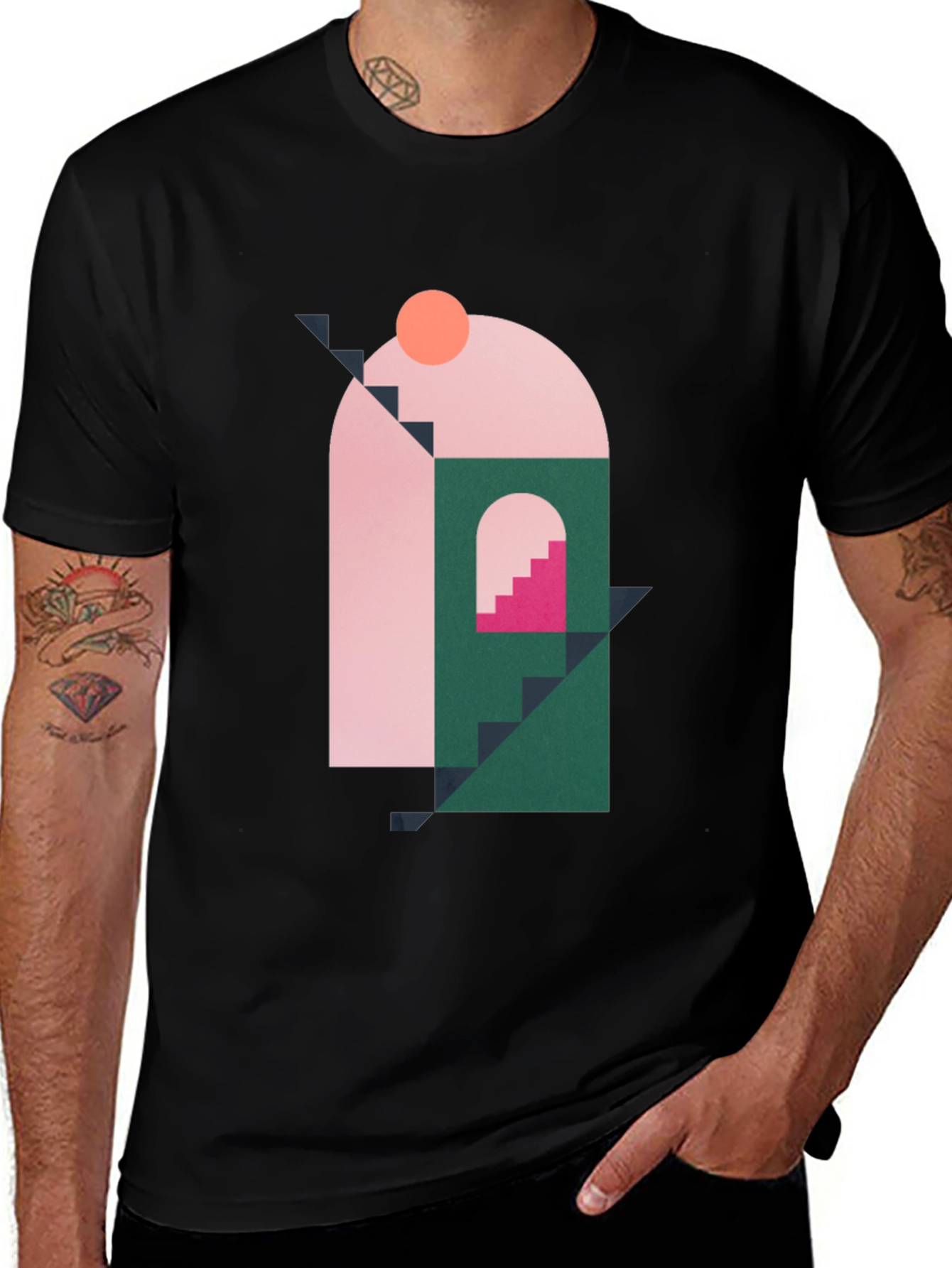 Geometric Shape Graphic Black T-Shirt